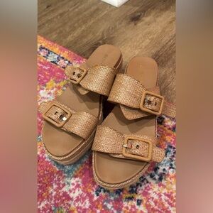 Soda Tan Woven Buckle Sandals
